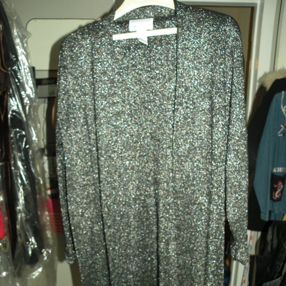SUSAN GRAVER METALLIC  OPEN DUSTER CARDIGAN SWEATER  SIZE LARGE
